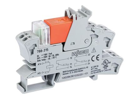 WAGO 788 Series Relay Module, DIN Rail Mount, 110V dc Coil, DPDT, 2-Pole, 8A Load [788-315]; 279-4212