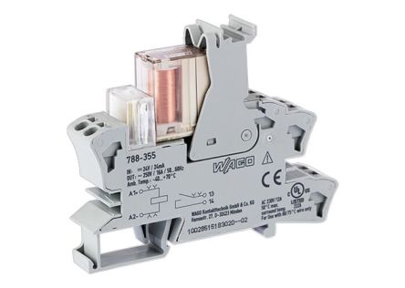 WAGO 788 Series Relay Module, DIN Rail Mount, 24V dc Coil, 1-Pole, 16A Load [788-355]; 279-4216