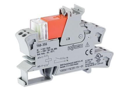 WAGO 788 Series Relay Module, DIN Rail Mount, 24V dc Coil, 1-Pole, 16A Load [788-356]; 279-4217