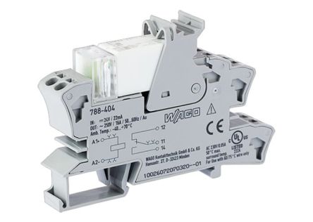 WAGO 788 Series Relay Module, DIN Rail Mount, 24V dc Coil, SPDT, 1-Pole, 16A Load [788-404]; 279-4221