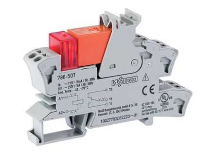 WAGO 788 Series Relay Module, DIN Rail Mount, 115V ac Coil, SPDT, 1-Pole, 16A Load [788-507]; 279-4225