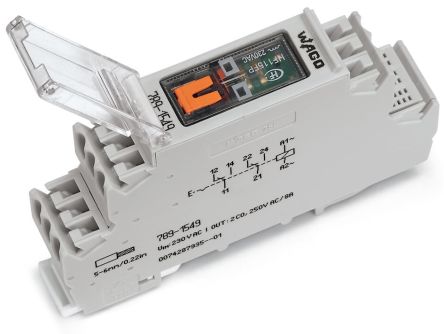 WAGO 789 Series Relay Module, DIN Rail Mount, 230V ac Coil, DPDT, 2-Pole, 8A Load [789-1549]; 279-4254