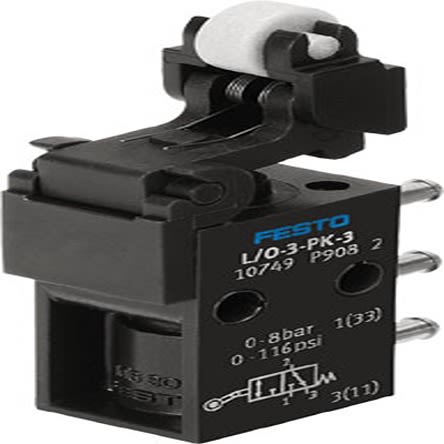 Festo Toggle Lever 3/2 Way, Monostable, Open/Closed Pneumatic Control Valve L/O Series, 2.5mm, 10749 [L/O-3-PK-3]; 279-5342