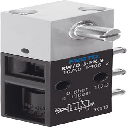 Festo Lever 3/2 Way Valve, Monostable Mechanical Valve RW Series, 2.5mm, 10750 [RW/O-3-PK-3]; 279-5507