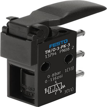 Festo Lever 3/2 Way Valve, Monostable Pneumatic Manual Control Valve TH Series, 2.5mm, 13794 [TH/O-3-PK-3]; 279-5646