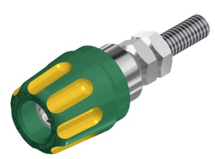 Hirschmann Test & Measurement 16A, Green/Yellow Binding Post With Brass Contacts and Nickel Plated - 14mm Hole Diameter [930099188]; 280-8745