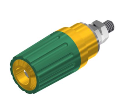 Hirschmann Test & Measurement 35A, Green/Yellow Binding Post With Brass Contacts and Nickel Plated - 15mm Hole Diameter [930757188]; 280-8793