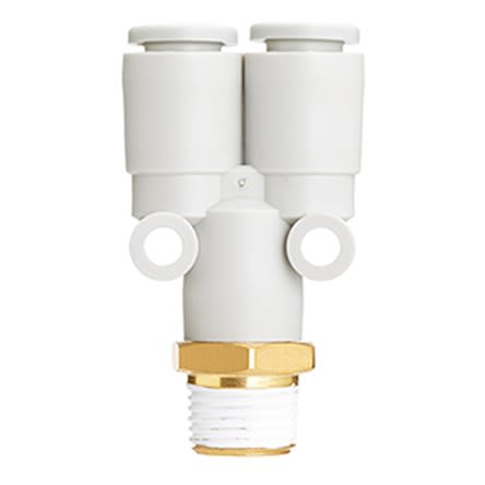 SMC KQ2U Series Y Fitting, Push In 4 mm to Push In 4 mm, Threaded-to-Tube Connection Style [KQ2U04-01NS]; 281-0557
