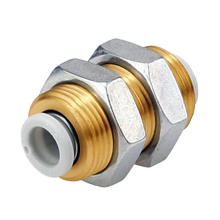 SMC KQ2 Series Bulkhead Union, Push In 6 mm to Push In 6 mm, Tube-to-Tube Connection Style [KQ2E06-00NJ]; 281-0850