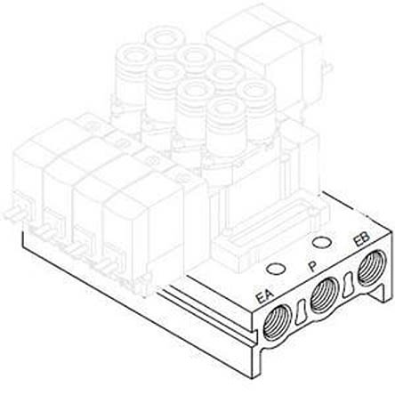 SMC SY5000 series 4 station G 1/8 Manifold for use with 5 Port Solenoid Valve [SS5Y5-41-04-01F-Q]; 281-0937