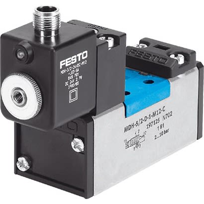 Festo 5/2-Way, Monostable Pneumatic Solenoid/Pilot-Operated Control Valve - Electrical G 3/8 MDH Series 24V dc, 540812 [MDH-5/2-D-2-M12D-C]; 281-2351