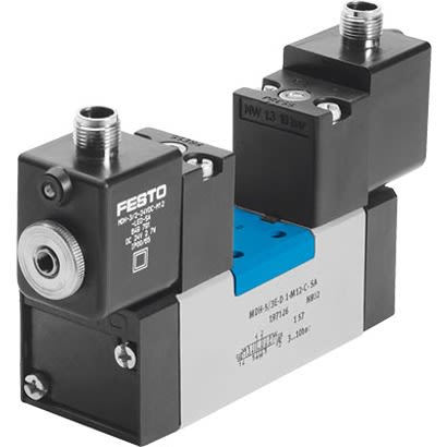 Festo 5/3 Exhausted Pneumatic Solenoid/Pilot-Operated Control Valve - Electrical G 3/8 MDH Series 24V dc, 533016 [MDH-5/3E-D-2-M12-C]; 281-2362