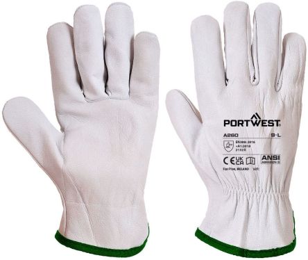 Portwest A260 White Leather Breathable Gloves, Size 11 [A260-11]; 281-6547