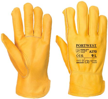 Portwest A270 Yellow Leather Abrasion Resistant, Tear Resistant Gloves, Size 10 [A270-XL]; 281-6549