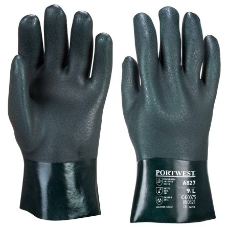 Portwest A827 Green PVC Chemical Resistant Gloves, Size 10, PVC Coating [A827GNRXL]; 281-6551