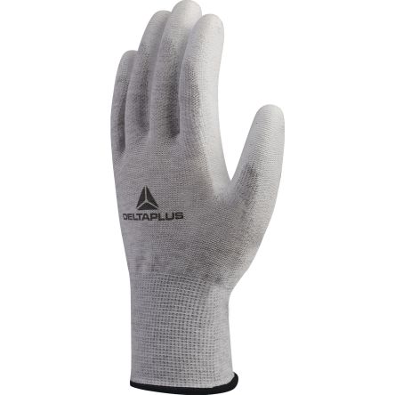 Delta Plus VE702PESD White Carbon Fibre, Polyester Abrasion Resistant, Cut Resistant, Tear Resistant Work Gloves, Size [VE702PESD06]; 282-0982