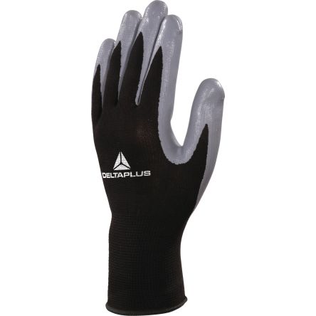 Delta Plus VE712GR Black, Grey Polyester Abrasion Resistant, Cut Resistant, Tear Resistant Work Gloves, Size 9, Nitrile [VE712GR09]; 282-0993