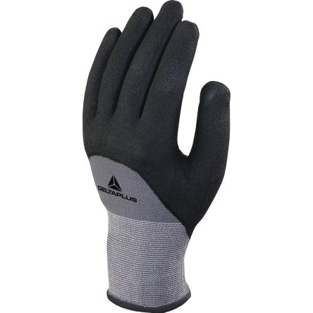 Delta Plus VE729 Black, Grey Polyamide, Spandex Waterproof Work Gloves, Size 9, Aqua Polymer Coating [VE729NO09]; 282-1026