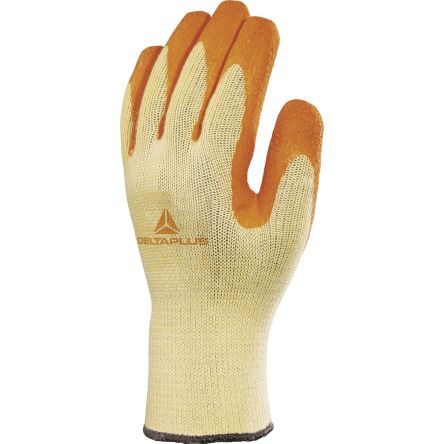 Delta Plus VE730 Orange, Yellow Polyester Abrasion Resistant, Cut Resistant, Tear Resistant Work Gloves, Size 10, Latex [VE730OR10]; 282-1030