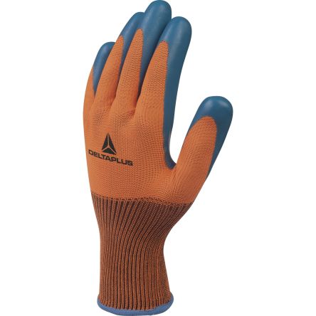 Delta Plus VE733 Blue, Orange Polyester Abrasion Resistant, Cut Resistant, Tear Resistant Work Gloves, Size 7, Latex [VE733OR07]; 282-1032