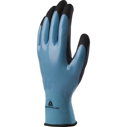 Delta Plus VV636BL Black/Blue Polyamide Waterproof Work Gloves, Size 8, Nitrile Coating [VV636BL08]; 282-1082