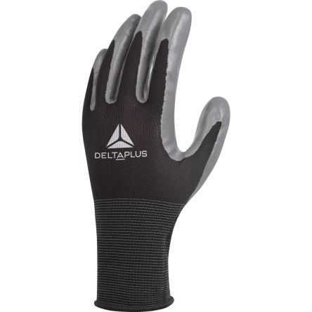 Delta Plus VV712NO Black, Grey Polyamide Abrasion Resistant, Cut Resistant, Puncture Resistant Work Gloves, Size 7, [VV712NO07]; 282-1106
