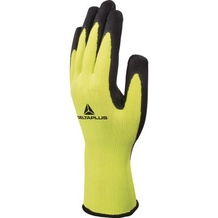Delta Plus APOLLONVV733 Fluorescent yellow-Black Polyester Breathable Work Gloves, Size 9, Latex Coating [VV73309]; 282-1117