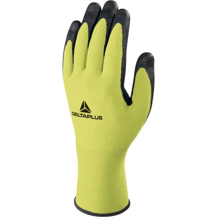 Delta Plus APOLLONIT VV734 Fluorescent yellow-Black Polyester, Spandex Breathable Work Gloves, Size 8, Nitrile Coating [VV734JA08]; 282-1126