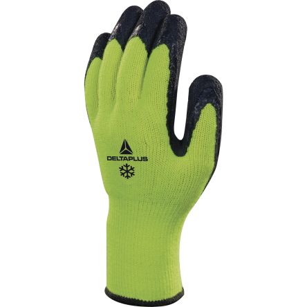 Delta Plus APOLLON WINTER VV735 Fluorescent yellow-Black Acrylic Thermal Work Gloves, Size 10, Latex Coating [VV735JA10]; 282-1132