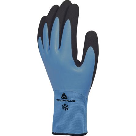 Delta Plus THRYM VV736 Black/Blue Acrylic, Polyamide Waterproof Work Gloves, Size 10, Latex Coating [VV736BL10]; 282-1134