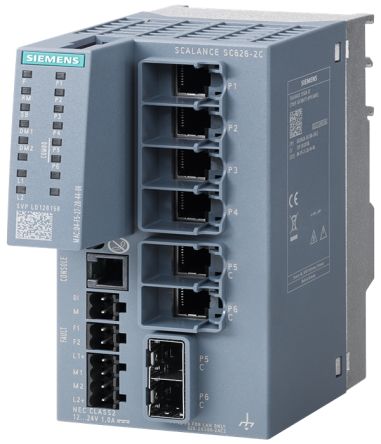 Siemens 6GK5626 Series DIN Rail, Wall Network Hub, 6 RJ45 Ports, 10 Mbit/s, 100 Mbit/s, 1000 Mbit/s Transmission, 24V [6GK5626-2GS00-2AC2]; 282-3365