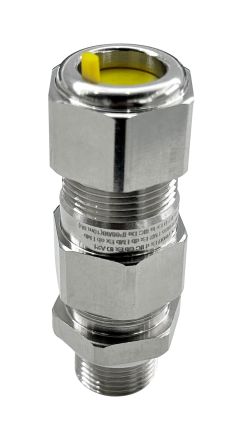 RS PRO Silver Brass Cable Gland, M20 Thread, 9.5mm min., 16mm max., IP68 [0]; 282-3627
