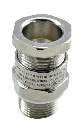 RS PRO Silver Brass Cable Gland, M20 Thread, 3mm min., 8mm max., IP68 [0]; 282-3630