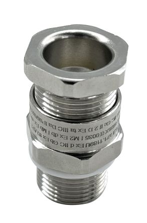 RS PRO Silver Brass Cable Gland, M20 Thread, 7.5mm min., 12mm max., IP68 [0]; 282-3632