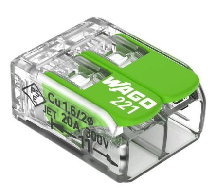 WAGO 221 Series Lever Connector, 2-Way, 0.14 → 4 mm² Wire [221-422]; 282-5142