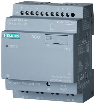 Siemens LOGO! Series Logic Module for Use with LOGO! 8.4, 24 V dc Supply, Transistor Output, 12-Input, Analogue, [6ED1052-2CC08-0BA2]; 282-5513