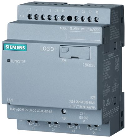 Siemens LOGO! Series Logic Module for Use with LOGO! 8.4, 115 V ac/dc, 230 V ac/dc Supply, Relay Output, 8-Input, [6ED1052-2FB08-0BA2]; 282-5515