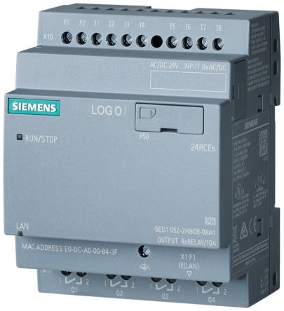 Siemens LOGO! Series Logic Module for Use with LOGO! 8.4, 24 V dc Supply, Relay Output, 8-Input, Digital Input [6ED1052-2HB08-0BA2]; 282-5516