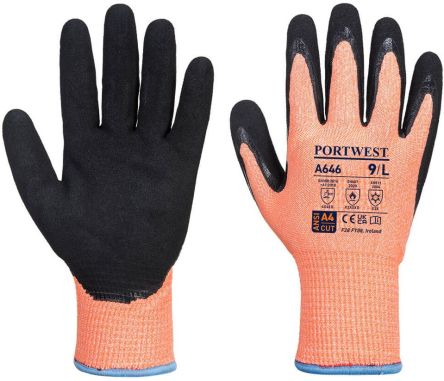 Portwest A646 Black, Orange Acrylic, Elastic, Glass Fibre, HPPE, Polyester Cut Resistant Gloves, Size 7, Nitrile Coating [A646O8RS]; 282-5537