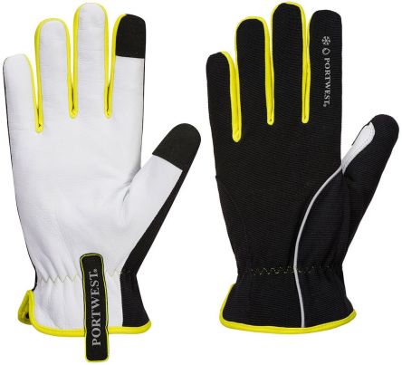 Portwest A776 Black/Yellow Elastic, Goatskin, Nylon, Polyester Mechanic Gloves, Size 8 [A776BKYM]; 282-5539