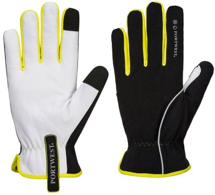 Portwest A776 Black/Yellow Elastic, Goatskin, Nylon, Polyester Mechanic Gloves, Size 7 [A776BKYS]; 282-5540