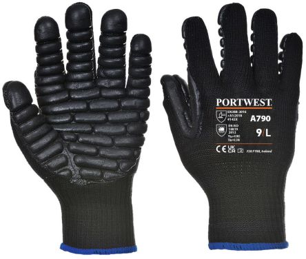 Portwest A790 Black Elastic, Polyester, Rubber Chloroprene Special Purpose Gloves, Size 9 [A790BKRL]; 282-5541