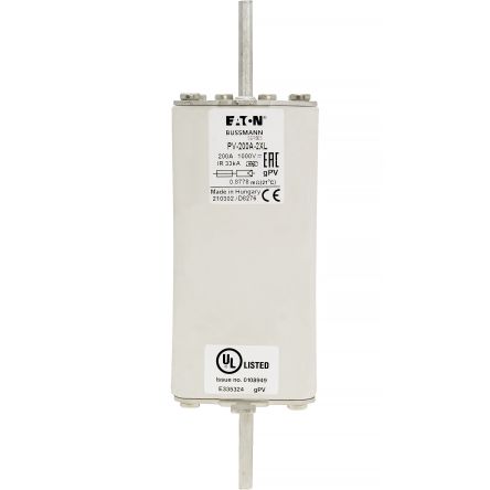 Eaton 200A Tag Fuse, 217 x 82 x 94mm, 1kV, 205mm [PV-200A-2XL]; 282-6226
