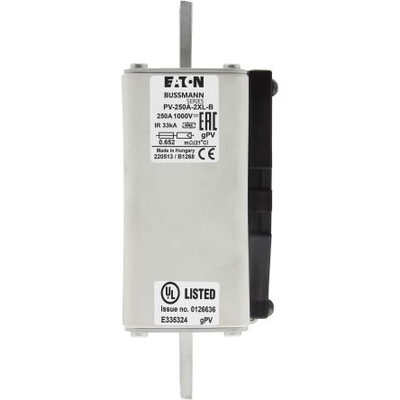 Eaton 250A Tag Fuse, 217 x 82 x 94mm, 1kV, 167mm [PV-250A-2XL-B]; 282-6232