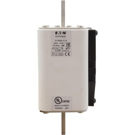Eaton 500A Tag Fuse, 217 x 82 x 94mm, 1kV, 170mm [PV-500A-3L-B]; 282-6250