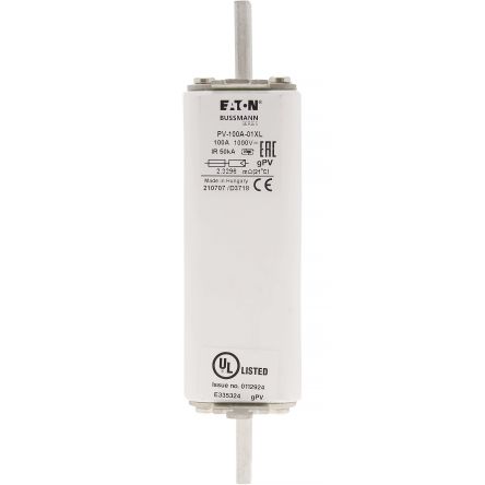Eaton 100A Tag Fuse, 01XL, 1kV, 189mm [PV-100A-01XL]; 282-6489