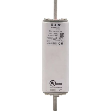 Eaton 125A Tag Fuse, 01XL, 1.5kV, 189mm [PV-125A-01XL-15]; 282-6496