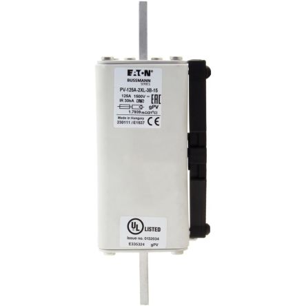 Eaton 125A Tag Fuse, 2XL, 1.5kV, 166mm [PV-125A-2XL-3B-15]; 282-6503