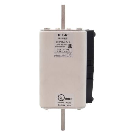 Eaton 250A Tag Fuse, 3L, 1.5kV, 170mm [PV-250A-3L-B-15]; 282-6524