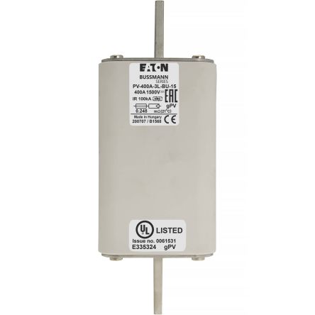 Eaton 400A Tag Fuse, 3L, 1.5kV, 170mm [PV-400A-3L-BU-15]; 282-6534